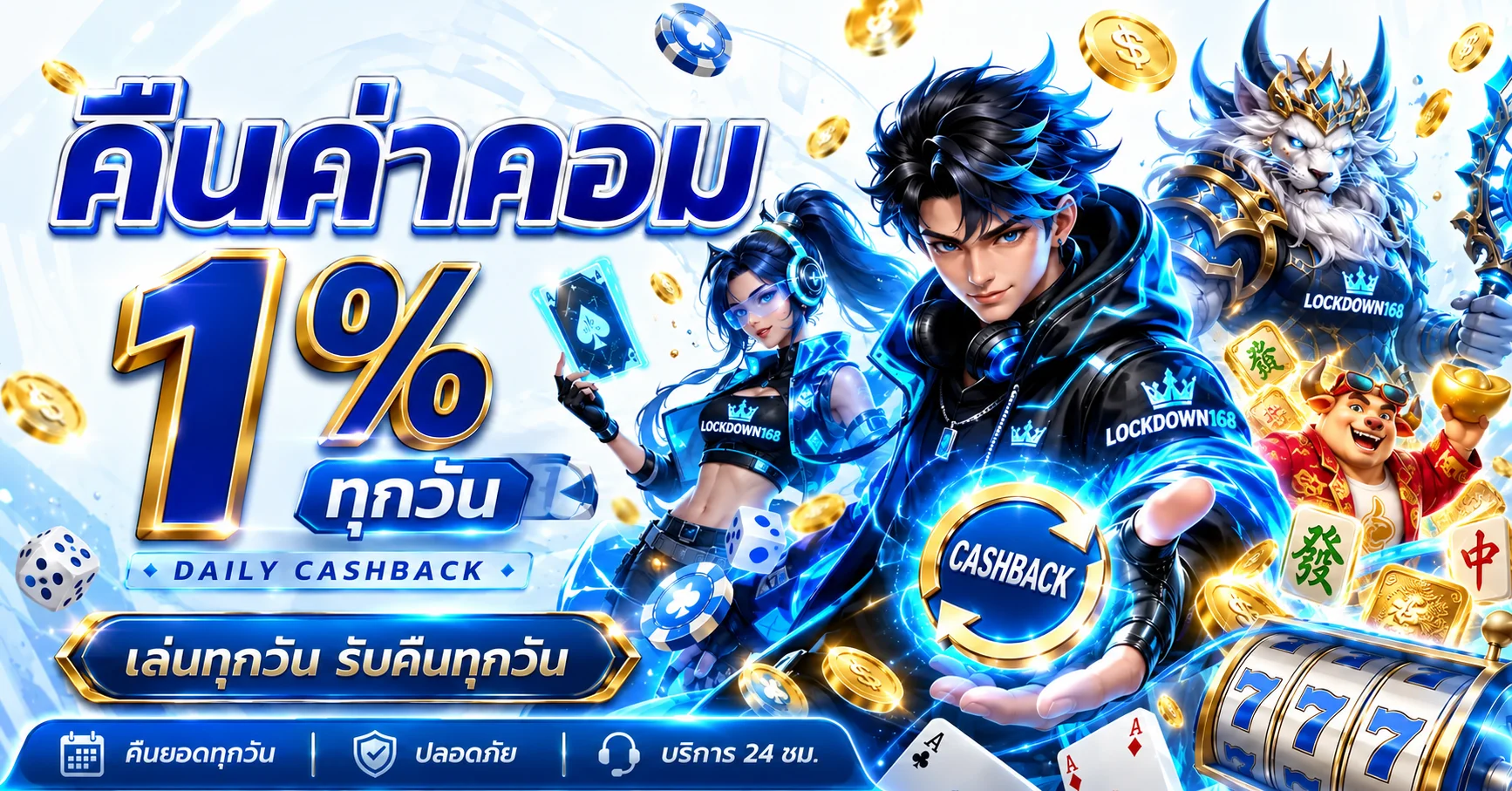 เครดิตเงินคืน LOCKDOWN168 โทนฟ้าทองพร้อมเกม PG